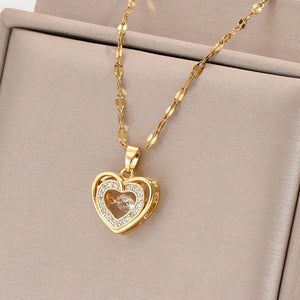 18K Gold-Plated Heart Pendant Necklace with Coffee Bean Chain | Waterproof & Anti-Tarnish Stainless Steel