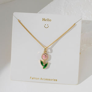 18K PVD Light Pink Gold-Plated Tulip Pendant Necklace | Waterproof & Anti-Tarnish 304 Stainless Steel