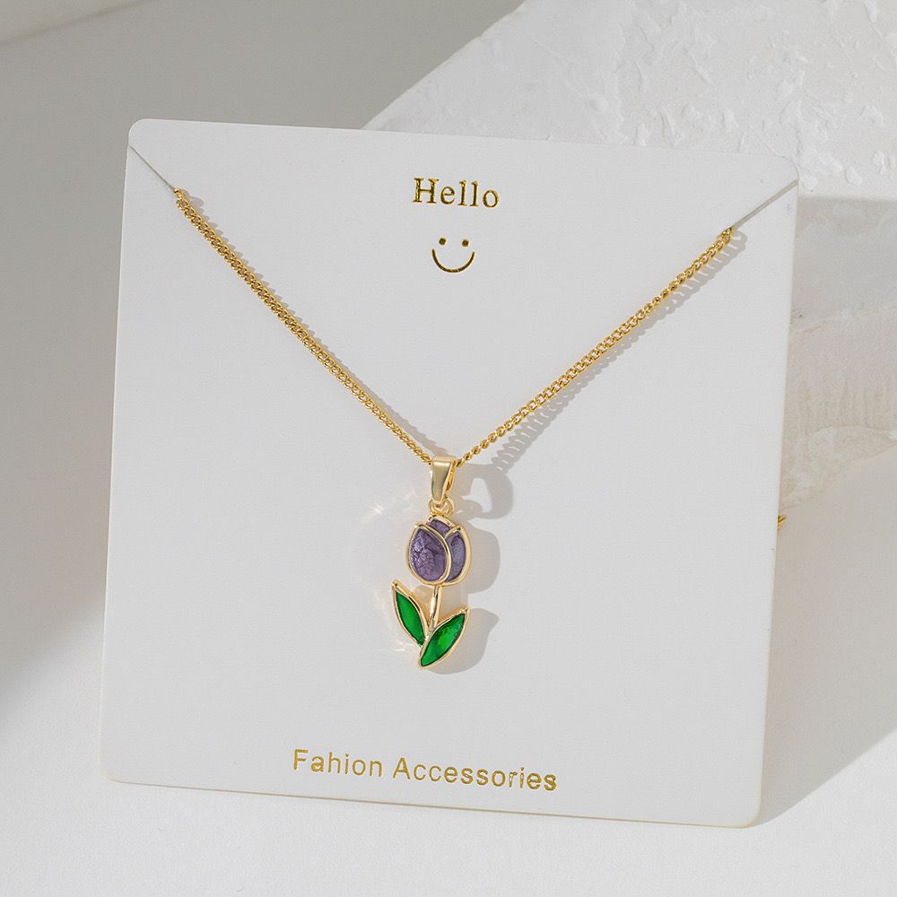 18K PVD Purple Gold-Plated Tulip Pendant Necklace | Waterproof & Anti-Tarnish 304 Stainless Steel