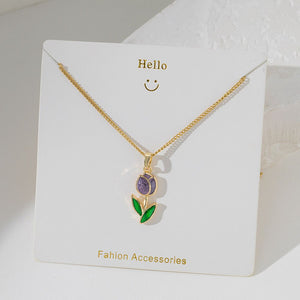 18K PVD Purple Gold-Plated Tulip Pendant Necklace | Waterproof & Anti-Tarnish 304 Stainless Steel