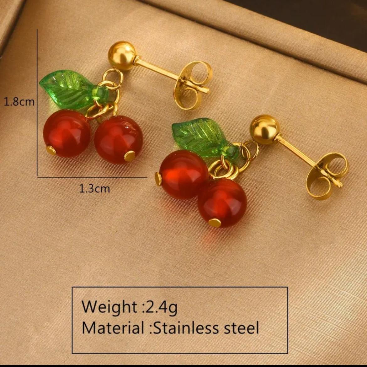18k Gold-Plated Cherry Fruit Jewelry Set | Necklace & Earrings | Anti-Tarnish, Waterproof & Hypoallergenic