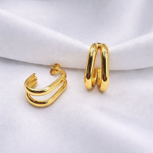 18K Gold-Plated IG Style Minimalist Geometric Statement Open Hoop Earrings | Modern Stainless Steel Jewelry