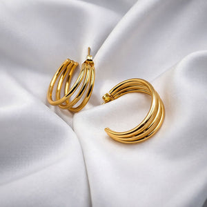 18K Gold-Plated Triple Circle Open Hoop Earrings | Minimal & Modern Stainless Steel Jewelry for Women