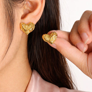 Luxe Love Studs | Anti-Tarnish 18K Gold-Plated | Elegant Heart Earrings