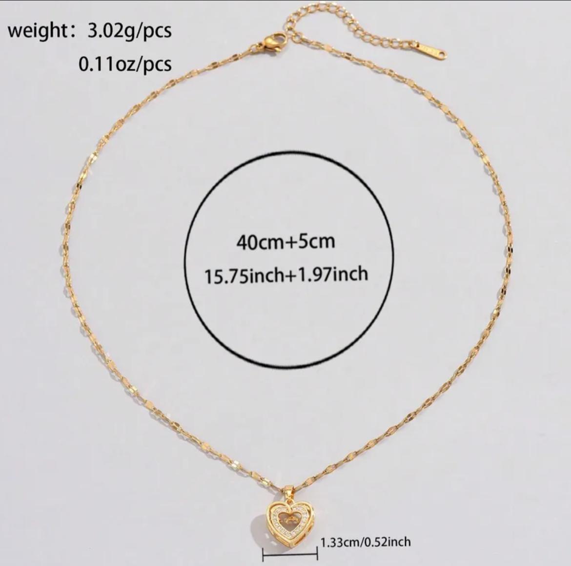 18K Gold-Plated Heart Pendant Necklace with Coffee Bean Chain | Waterproof & Anti-Tarnish Stainless Steel