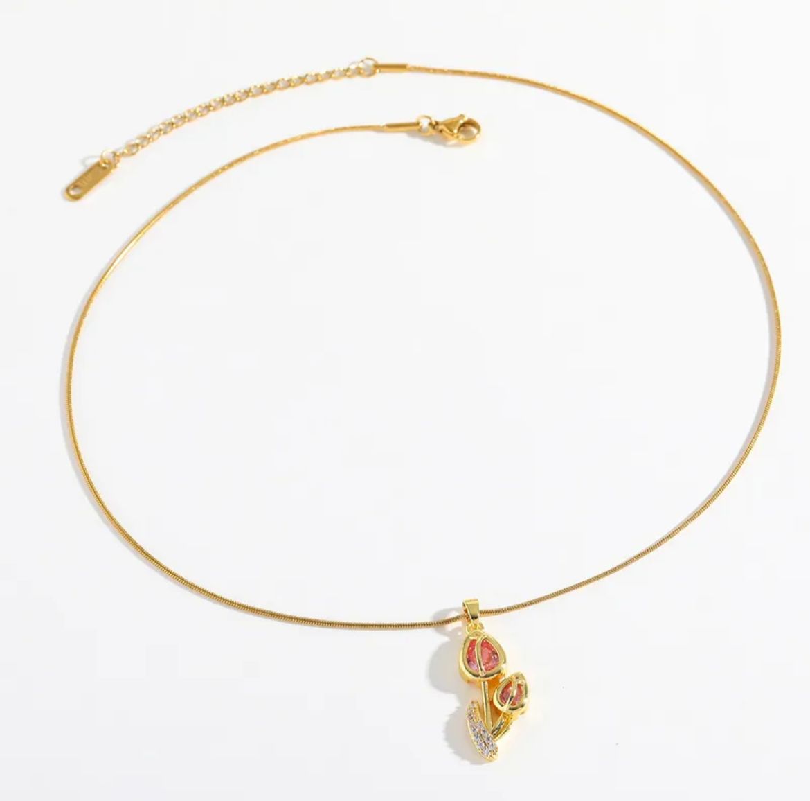 18K Gold-Plated Zirconia Tulip Pendant Necklace | Romantic, Dainty & Elegant Stainless Steel Jewelry for Women